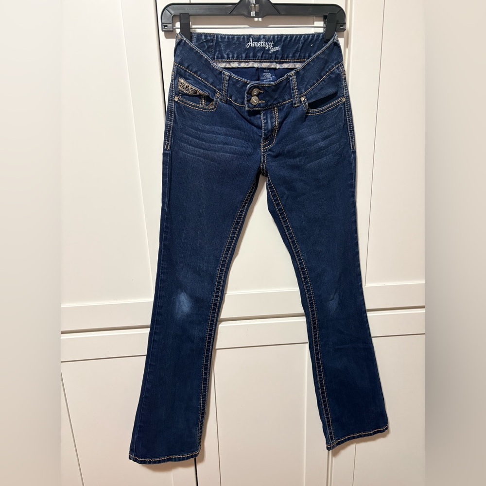 Amethyst Navy Blue Women's Bootcut Jeans with Contrast Stitching